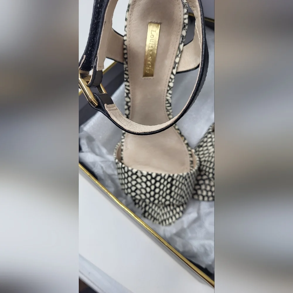 Louise et Cie Black and White Wedge Shoes with Textured Design and Ankle Strap - Picture 11 of 14